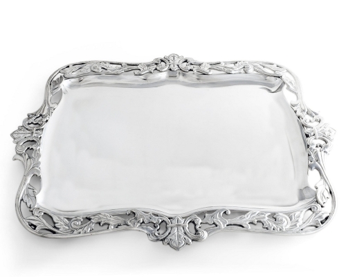 Fleur-De-Lis Acanthus Platter 20\ 20\ Length x 11\ Width x 1\ Height

Care & Use:  Wash by hand with mild dish soap and dry immediately - do not put in dishwasher.
Aluminum Serveware can be chilled in the freezer or refrigerator and warmed in the oven to 350